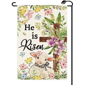 Easter He Is Risen Garden Flag 12x18 Inch Vertical Double Sided Lamb Flowers Cross Small Flags Farmhouse Outside Decoration For Yard (ONLY FLAG) FH28
