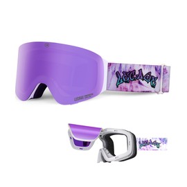 LECAGE Frameless Folding Ski Goggles for Glasses Wearers with Magnetic Snowboard Goggles Anti-fog Snow Goggles UV Protection Ski Goggles Mirrored for Men Women (Purple)