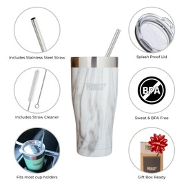 Healthy Human Stainless Steel Tumbler with Straw & Lid | Splash Proof Insulated Travel Cup | Eco-Friendly Coffee Tumblers | Water Cups with Straws Cleaner and Splash Proof Lids (32oz, Stone White)