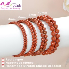 AD Beads Handmade Gemstone Stretch Elastic Bracelet Crystal Healing Reiki Nature's Beauty and Spiritual Essence Unisex (12mm, Red Jasper)