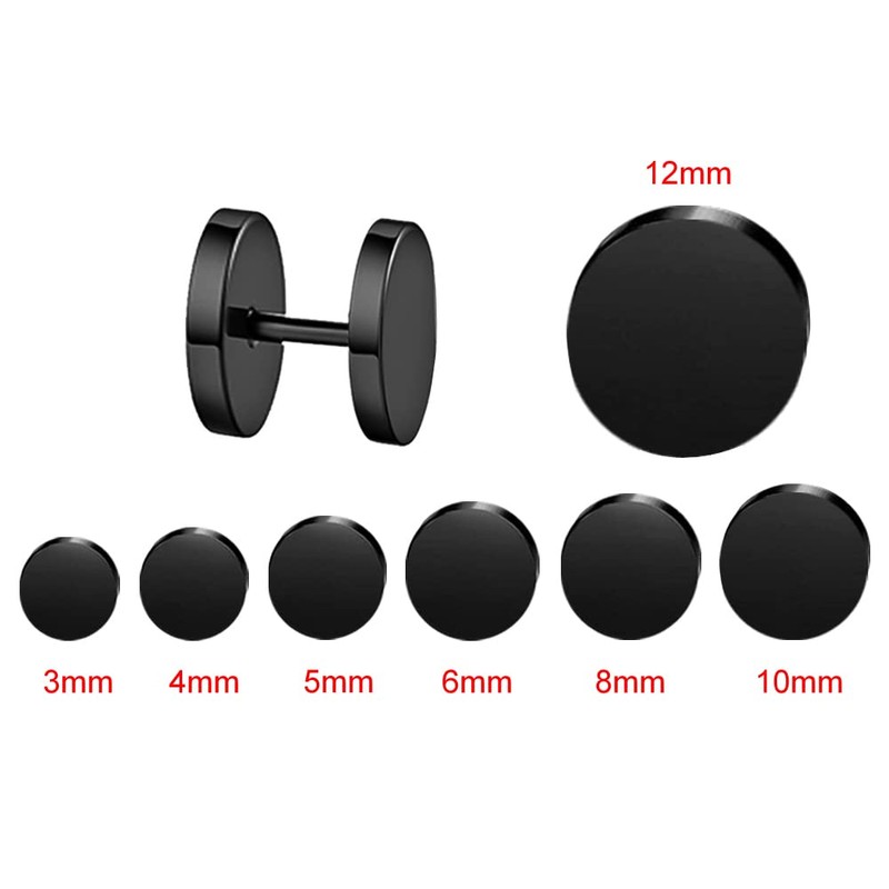 Black Round Stud Earrings Set Stainless Steel Ear Studs for