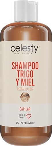 CELESTY  Shampoo sin Sulfatos y Parabenos - Shampoo De Trigo y Miel Antioxidante - Vegano Ideal para el Cuidado del Cabello Limpio y Saludable - Para