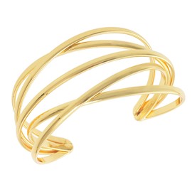 Rrdaily Twisted Gold Cuff Bracelet for Women,Open Wide Wire Bracelets Multi-layer Adjustable Cross Wire Bangle Bracelet Fashion Jewelry (Gold)
