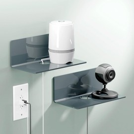 Toski Wandregal Ohne Bohren, Regal Ohne zu Bohren 2er-Set, Selbstklebende Regale Klein 23cm Breit, Acryl Schwebend Regal für Badezimmer/Wohnzimmer/Schlafzimmer/Küche/Büro grau