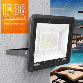 WuliFun 100W LED Flood Light Outdoor, 2Pack 10000LM Super Bright, IP66 Waterproof Outside Work Lights, 6500K Daylight White Security Lights, Plug in Flood Light for Yard Garage Garden Patio