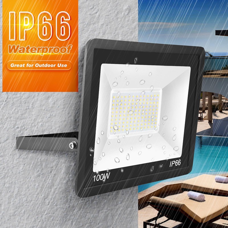 WuliFun 100W LED Flood Light Outdoor, 2Pack 10000LM Super Bright,