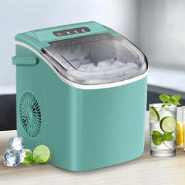 NicBex Ice Makers Countertop,Countertop Ice Maker with Self-Cleaning,26Lbs/24H,9 Cubes in 6 Mins,2 Sizes of Bullet Ice,Portable Ice Machine Maker Countertop with Ice Scoop/Basket for Home,Green