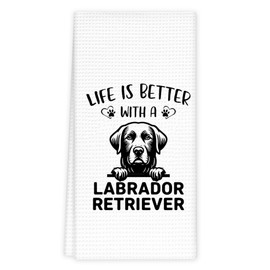 fZSZSD Black Lab Gifts Kitchen Towels, Labrador Retriever Gifts for Women Dish Towel for Kitchen, Dog Lover Mom Gift Tea Towels, Life is Better with a Labrador Hand Towel for Bathroom, 16x24 Inch
