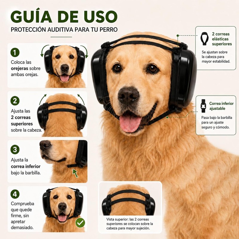 Orejeras para Perros, 29 dB NRR, Protección Auditiva Ajustable