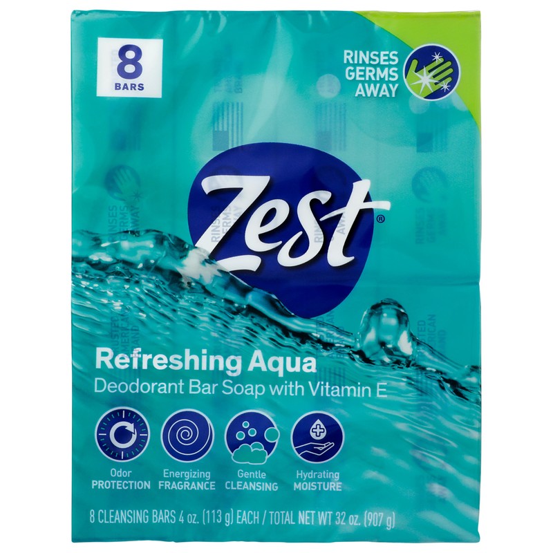 Zest 8-Bar Bath Size Soap, Aqua, 4 Ounce per bar,
