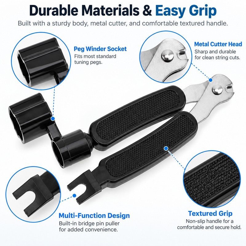 3-in-1 Guitar String Winder Tool for Restringing – Peg Winder,