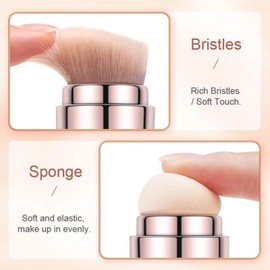 4 In 1 Makeup Brush, Soft Bristles Portable Eyeshadow Powder Foundation Brush with Elastic Sponge Head for Travel Brushes Concealer Sets for Concealers Portable Lip Mini Facial Travel