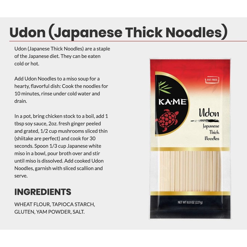 Ka-Me Noodles, Japanese Thick (Udon), 8 Ounce (Pack of 12)