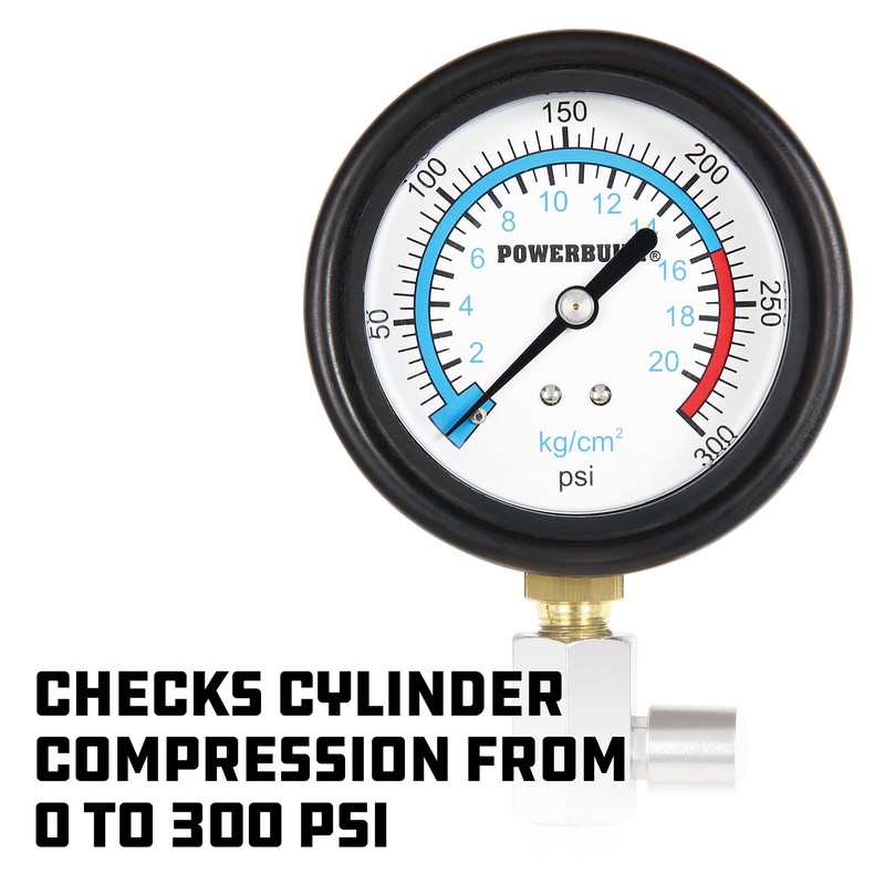 Powerbuilt Compression Tester, 14mm & 18mm Spark Plug Threads, Up