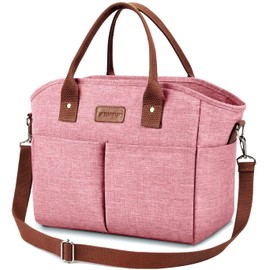 Lunch Bags for Women Insulated Thermal Lunch Tote Bag with Shoulder Strap Upgrade Large Lunch Box Container Drinks Holder for Adults Men Work Picnic Beach Park, Dark Pink