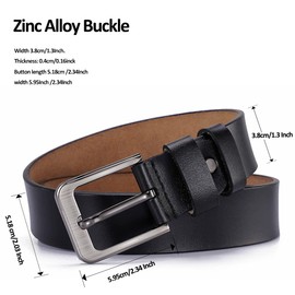 HYCOPROT Men's Leather Belt Classic Jeans Belt 38mm Alloy Buckle Belt Genuine Leather Belt for Jeans, Suit, Work Dress and Special Occasion
