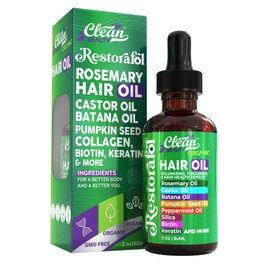 Rosemary Hair Oil For Growth with Castor Oil, Batana Oil, Pumpkin Seed Oil, Peppermint Oil, Silica, Biotin, Collagen, Keratin, Saw Palmetto, Horsetail, Tea Tree, Eucalyptus, Vit E, Aloe Vera, Jojoba