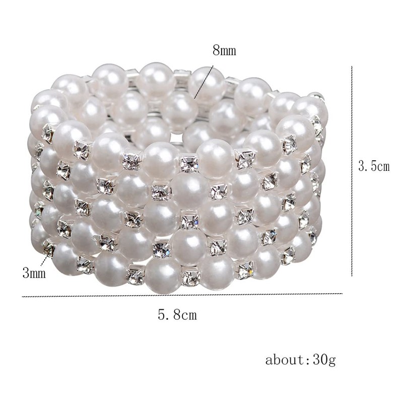 Fuqimanman2020 Multi Row Imitition Pearl Stretch Bracelet Stackable Crystal Strand