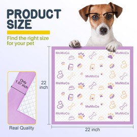 MoMoCo Puppy Pads 22” x 22” - 60 Count Disposable Dog Pee Pads, Super Absorbent & Leakproof Quick Drying Puppy Training Pads for Dogs (Lavender Purple)