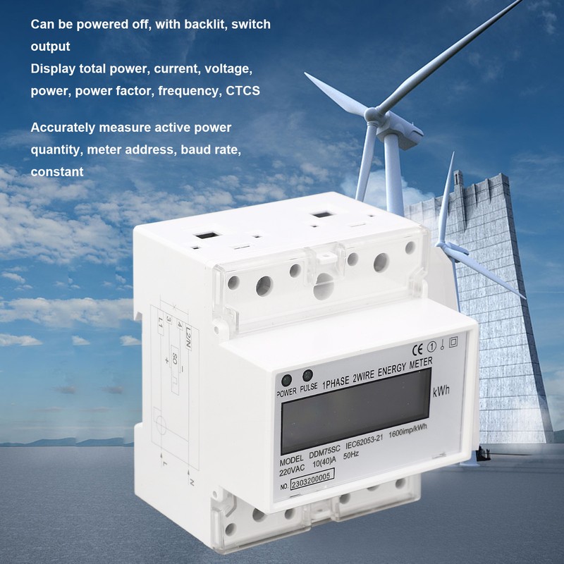 Energy Meter 1 Phase 2 Wire 4P Digital LCD Kwh