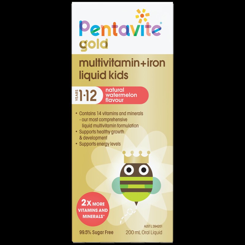 Pentavite Gold Multivitamin + Iron Liquid Watermelon For Kids 200ml