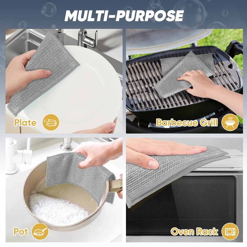 Orighty Multipurpose Wire Dishwashing Rag 12 Pcs, Upgraded Double-Layer Non-Scratch