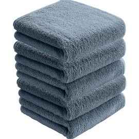 AYO Face Towels, Hotel Specifications, Set of 5, Smoke Blue, Fluffy, 100% Cotton, 13.4 x 31.5 inches (34 x 80 cm), Highly Absorbent, Durable, Solid, Less Pilling Gift