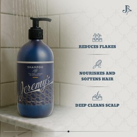 Jeremy's Razors Men's Shampoo - Natural Tea Tree Oil, Argan Oil, Mint - Sulfate Free, Volumizing, Anti Dandruff, Thickening, Clarifying, Dry Itchy Scalps, All Mens Hair Types (Made in USA 16.9 Fl Oz)