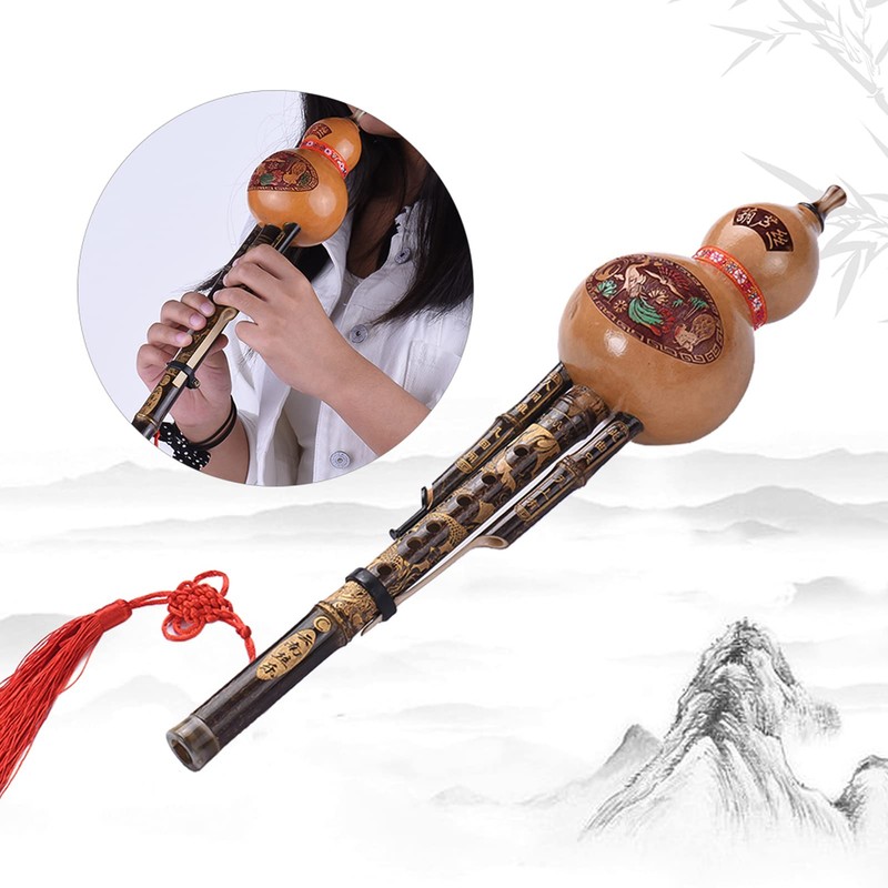 Handmade C Key Hulusi Gourd Black Bamboo Flute with Alloy,