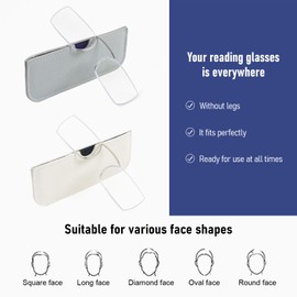 DXYXYO Mini Armless Reading Glasses for Women Men, 2 Pack Thin Legless Nose Clip Readers Compact with Small Portable Case, 1.0 Grey and Clear
