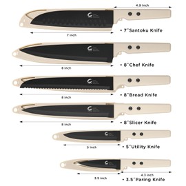 CuCut 12-Piece Kitchen Knife Set - Stainless Steel Knives with Safety Sheaths, Dishwasher Safe, for Meat/Vegetables/Fruits Chopping, Slicing, Dicing & Cutting