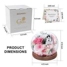 Preserved Flowers in Glass Dome, Eternal Flowers, Forever Flower, Birthday Gifts for Women, Gifts for Mom Girlfriend Her Friendship, Home Decor Bedroom Living Room (Pink)