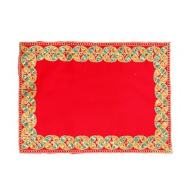 Decorative Mat Aasan Velvet Pooja Cloth Cloth for Multipurpose Indian Traditional Ethnic Pooja Festival New Year Decorations Item and Pooja Article Laxmi Housewarming (Red)