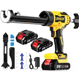 Electric Caulking Gun, Cordless Caulking Gun with 2x 2000mAh Batteries, 13Pcs Silicone Caulking Tools, 6 Adjustable Speeds, LED Light, Battery Powered Caulking Gun for Filling, Sealing