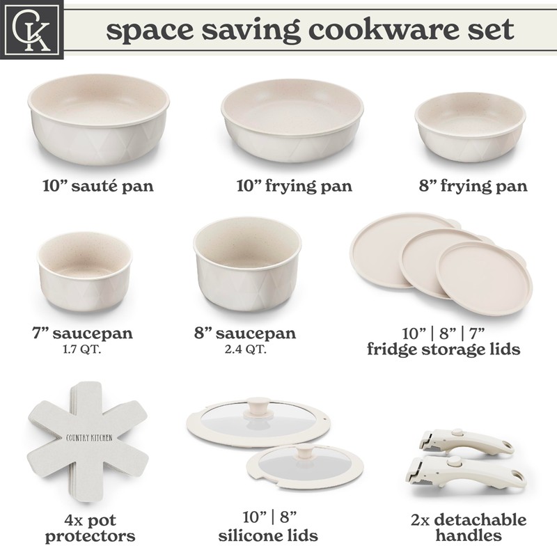 Country Kitchen Cookware Set with Removable Handle, Oven & RV
