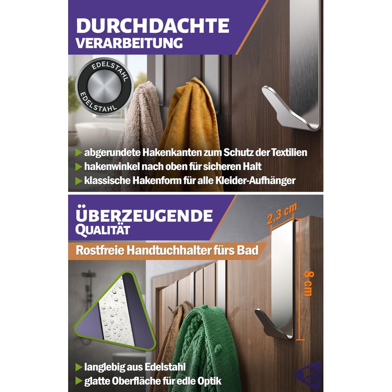 Menz Premium Door Hooks Set of 6 Stainless Steel 2
