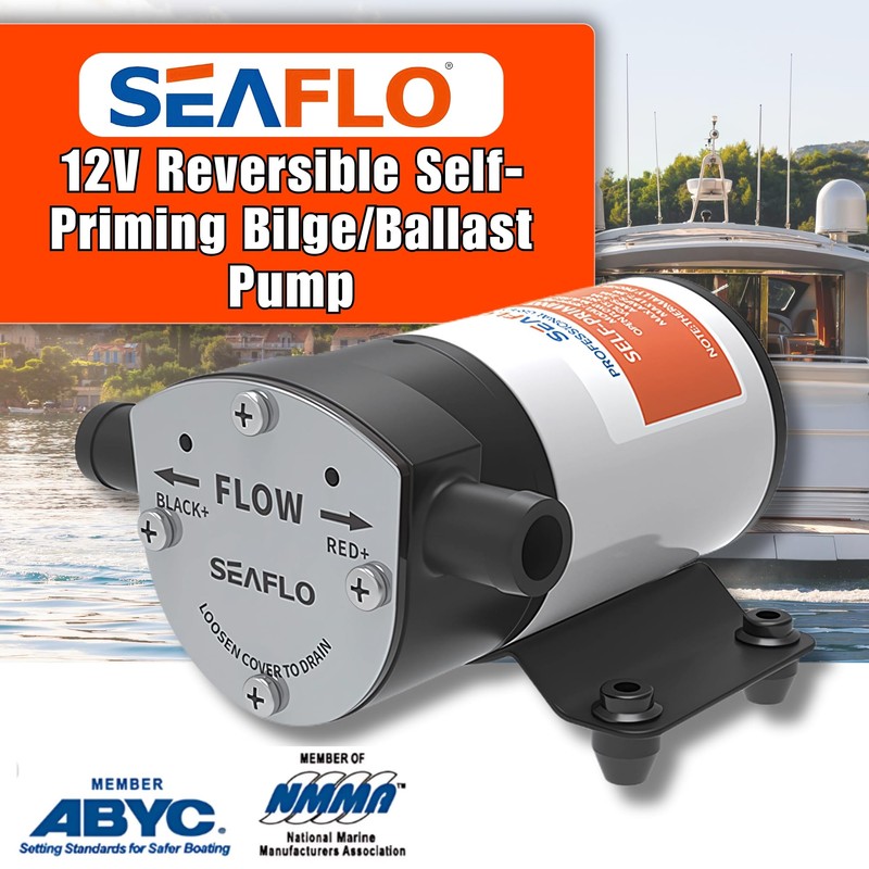 SEAFLO Marine 12V Reversible 8.0 GPM Self-Priming Impeller Bilge/Ballast Pump