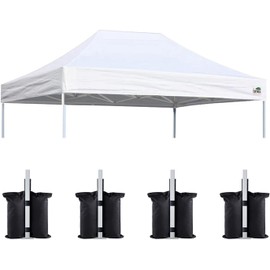 Eurmax USA Pop Up Canopy Replacement Canopy Tent Top Cover, Instant Canopy Top Cover ONLY,Bonus 4PC Pack Weight Bag (8x12, White)