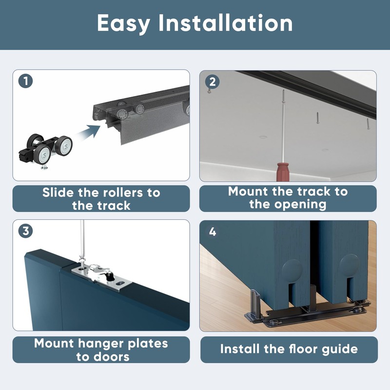 JUBEST 4FT Heavy Duty Bypass Door Hardware with Finger Pulls,Sturdy
