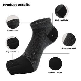 ZAKASA Toe Socks for Men Ankle: No Show Low Cut Toe Socks Individual Five Finger Cotton for Athletic Running 5 Pairs, Grey 5 Pairs, 10-12