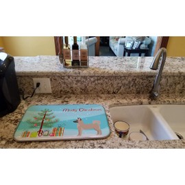 Caroline's Treasures CK3799DDM Akita Shepherd Christmas Tree Dish Drying Mat Absorbent Dish Drying Mat Pad for Kitchen Counter Dish Drainer Mat for Countertop, 14 x 21", Multicolor