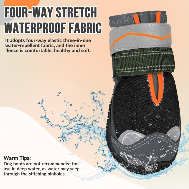 SlowTon Dog Boots - Waterproof Paw Protector for Winter, Dual