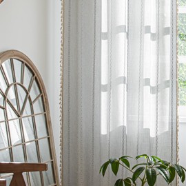 Deeprove - Cortinas bohemias de 182 cm de largo, estilo clásico, bohemio, bordado, algodón, lino, para ventana, cuarto de estar, sala de estar, comedor, 1 panel
