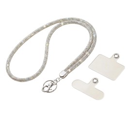 Fashion Sparkle AB Crystal Rhinestone Neck Lanyard with Phone Patch, Bling Glitter Keychain Strap,Jeweled Work ID Card Holder(1PC)