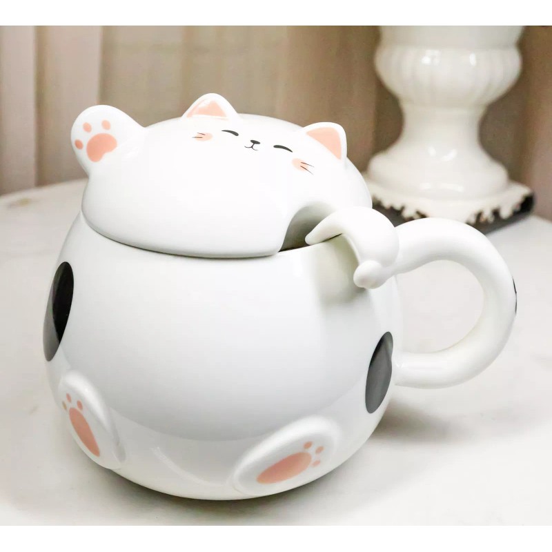 Ebros Gift Whimsical White Chubby Feline Kitty Cat Cup Mug