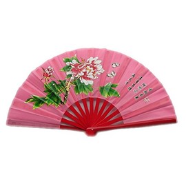 ZooBoo Chinese Bamboo Taichi Kungfu Fan Martial Arts Sports Folding Hand Fan 13inch (Pink)