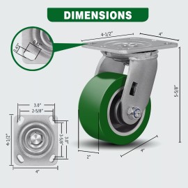 Unbranded 4"X 2" Heavy Duty Casters  Polyurethane on Aluminum  Capacity up to 800-3200 LB - 4 Swivel
