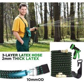 Expanding Garden Hose 25/50/75/100 ft, Flexible Kink Free Water Hose with 10 Watering Spray Nozzle, Lightweight Hose Pipe, Leak-Proof, Durable, 3/4" Brass Alloy Connector, Portable Storage Strap - Color: 50 FT