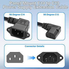 JSADZKJ 90 Degree IEC C13 to C14 Computer Extension Cable,Right Angle C13 Female to Right Angle C14 Male with Panel Mount Cable,C14 to C13 PDU Power Cord for Servers,Monitor,PC-0.6m/1.96Ft
