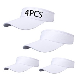 4 PCS White Empty Top Hat Bulk Solid Color Blank Adjustable Sport Sun Visor Hats Athletic Visor Caps for Women and Men Summer Outdoor Anti Ultraviolet for Beach Golf Tennis Baseball